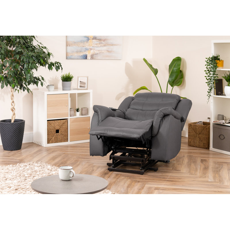 Delreal 92cm Wide Faux Leather Lift Assist Standard Recliner with Massager, Grey