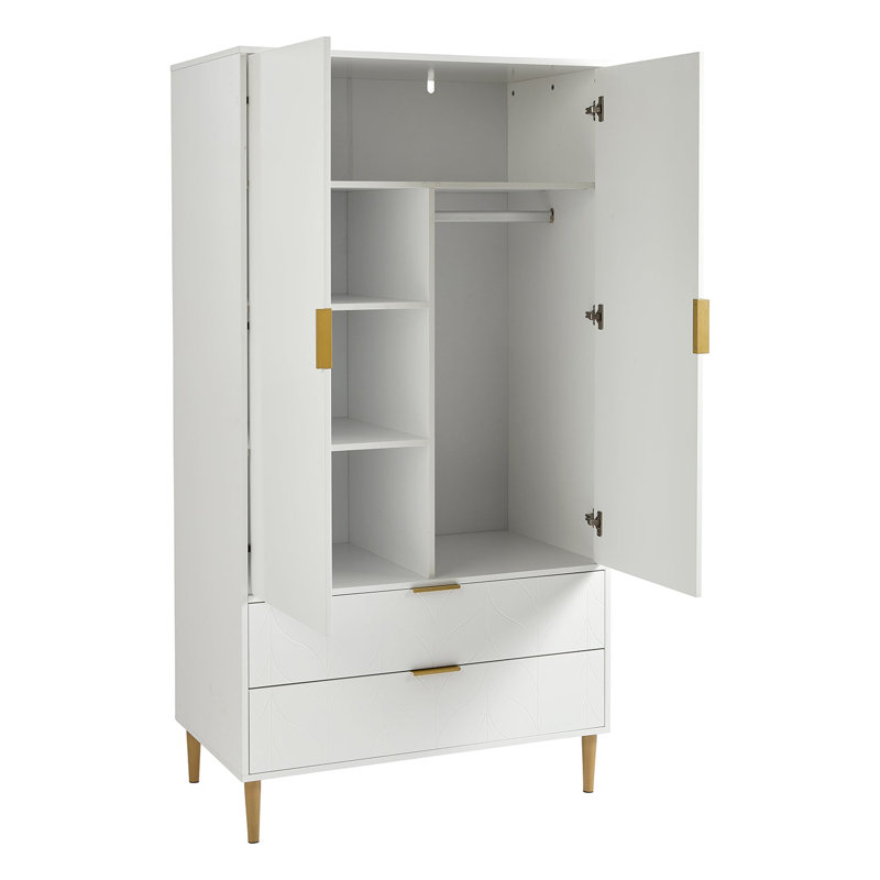 Adams 2 Door Manufactured Wood Wardrobe, White