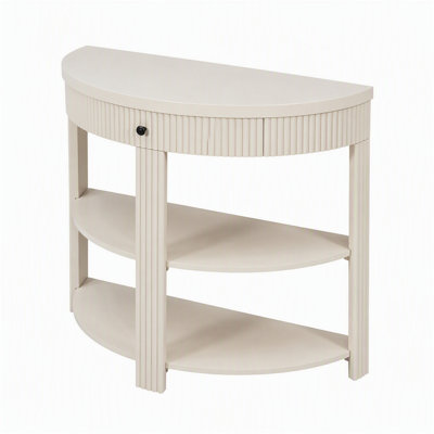 Console cannelée demi-lune avec tiroir et 2 tablettes pour le hall d'entrée, le salon et le couloir