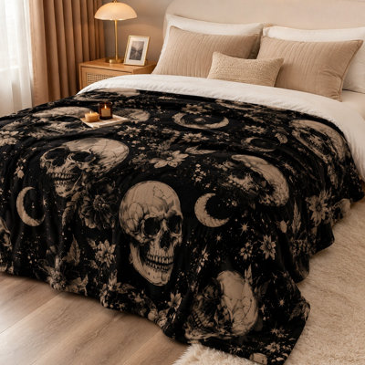 Couverture en peluche à motif de crâne gothique, literie en polaire à l'esthétique sombre pour canapé, chambre à coucher, salon et décoration intérieure