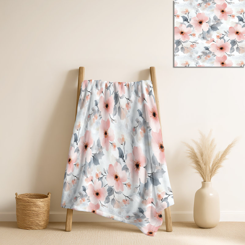 Cloudy Blossoms - couverture chaude rose à motif floral et douillet botanique