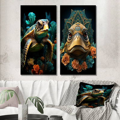 «Sea Turtle Portrait Journey I - Coastal Animal», ensemble de 2 reproductions d'art sur toile