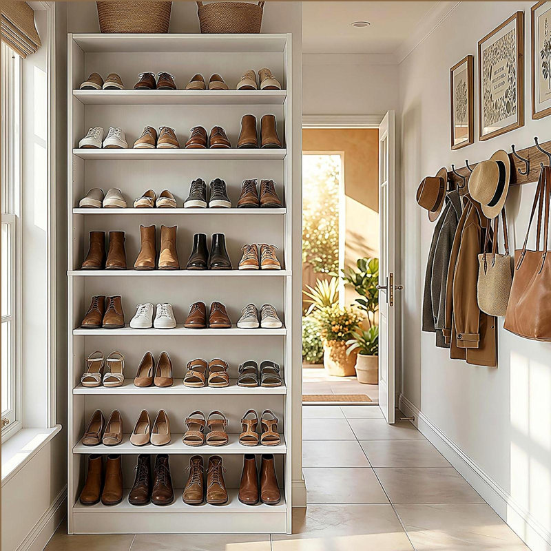 Armoire à chaussures à 9 niveaux, armoire de rangement à chaussures en bois robuste, armoire à chaussures haute autoportante avec tablettes réglables