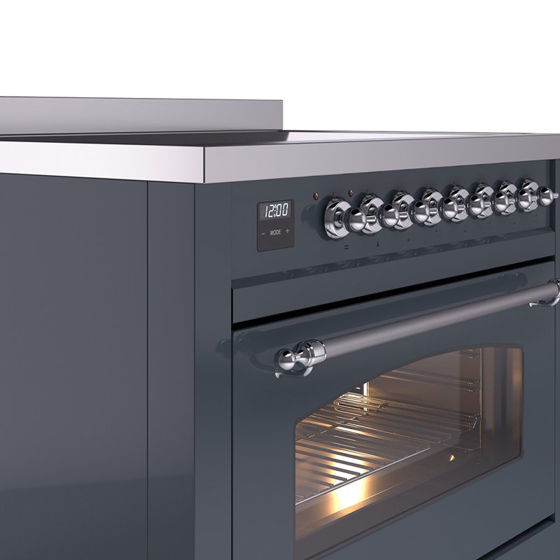 ILVE Nostalgie II Series 36 inch Induction Range with 6 Induction Elements (Glass Door), Blue Gray/Chrome