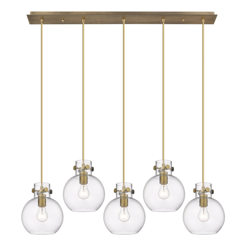 Luminaire suspendu sphère 5 lumières Amrith, Laiton brossé, Transparent