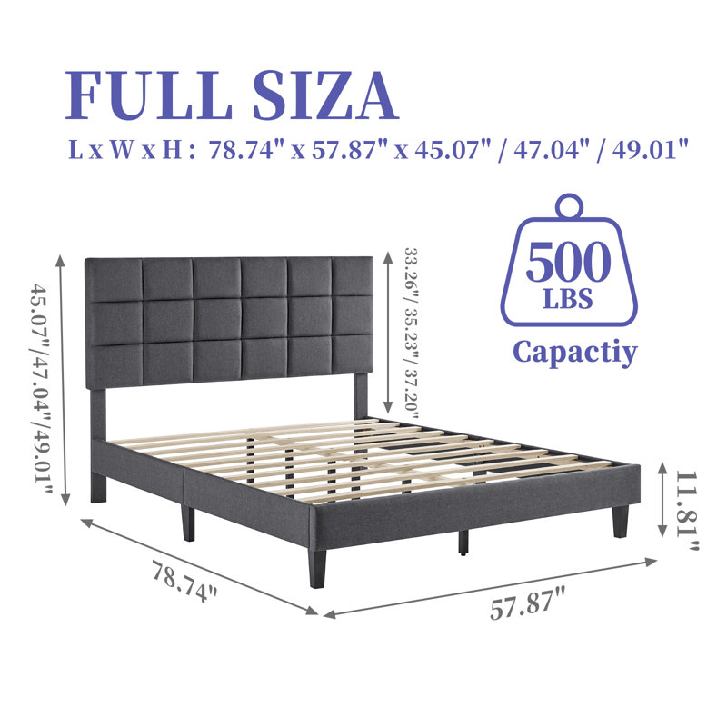 Tyseana Contemporary Modern Upholstered Platform Bed with Adjustable Headboard, Full