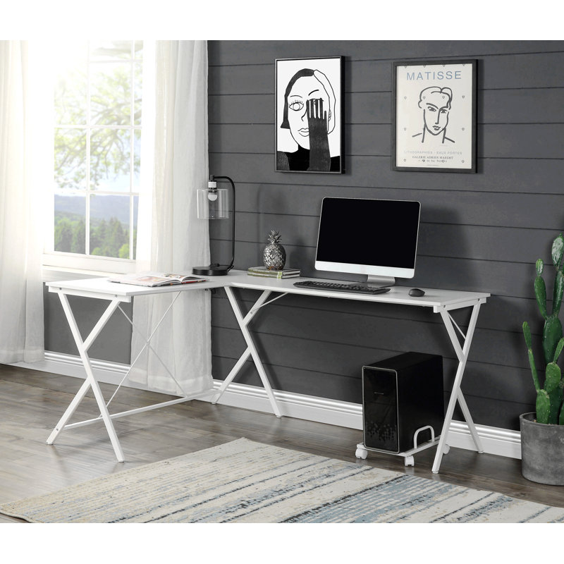L-Shape Computer Desk With Computer Holder, White