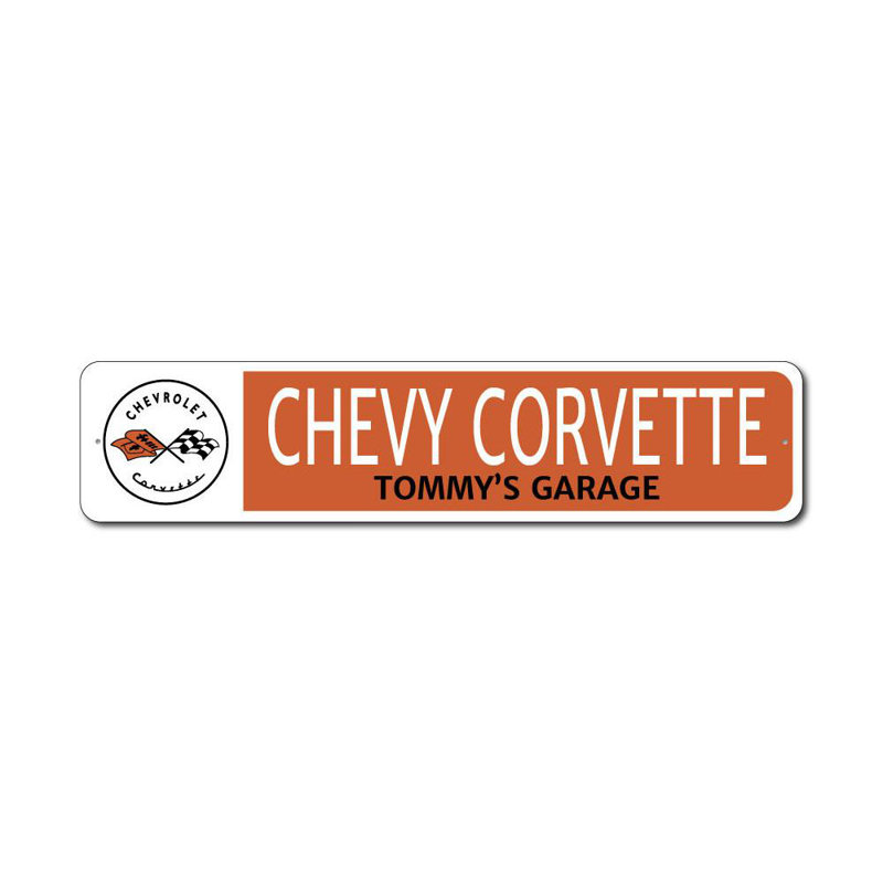Enseigne en aluminium Chevy Corvette Garage, H 4 po x l 18 po x P 0,04 po