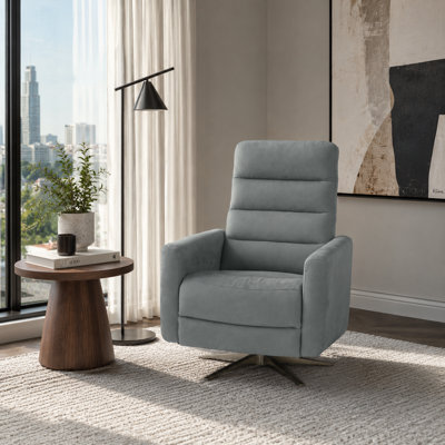 Fauteuil inclinable électrique pivotant en cuir véritable avec support lombaire et port USB 