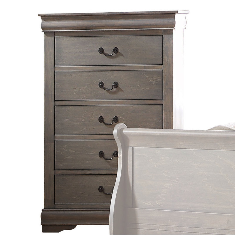 Commode rectangulaire 5 tiroirs Louis Philippe, Gris antique