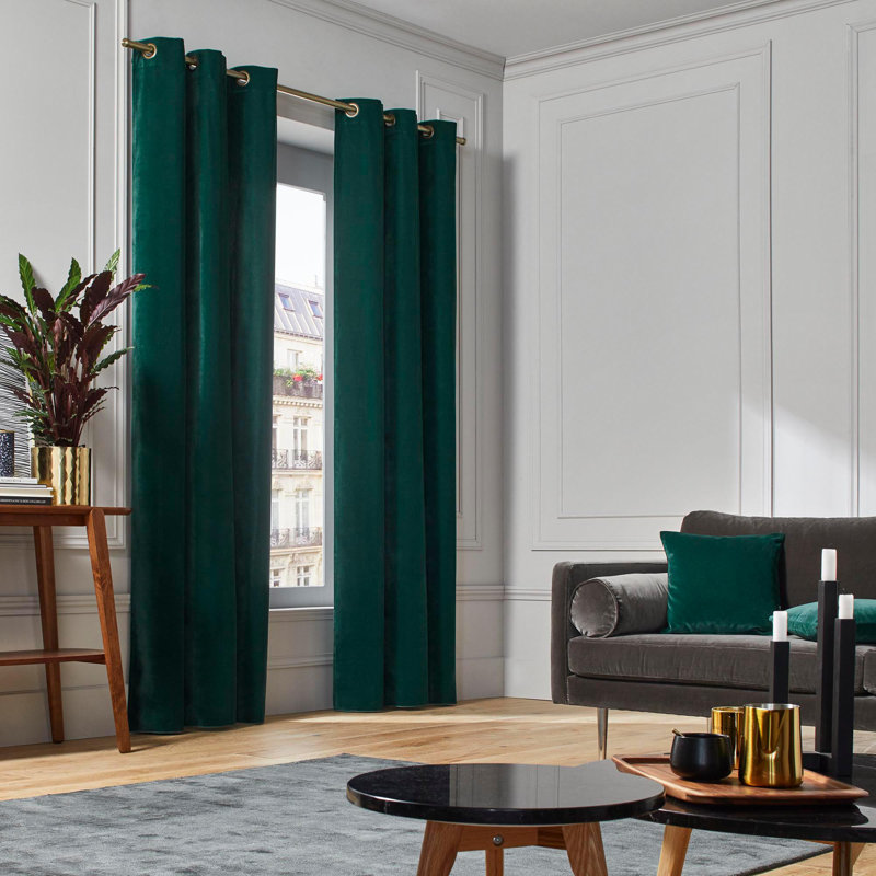 Room Darkening Single Curtain Panel, 137 W x 260 D cm, Mid Green