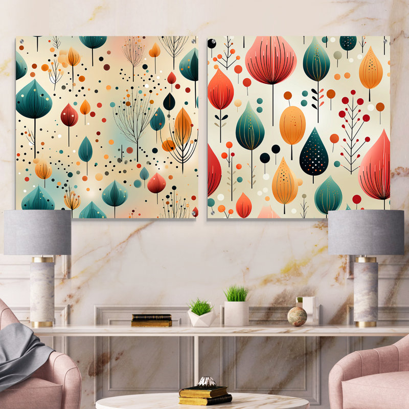Ensemble de 2 verres muraux abstraits en acrylique Wokeham - Abstract Botanicals, H 36 po x l 73 po