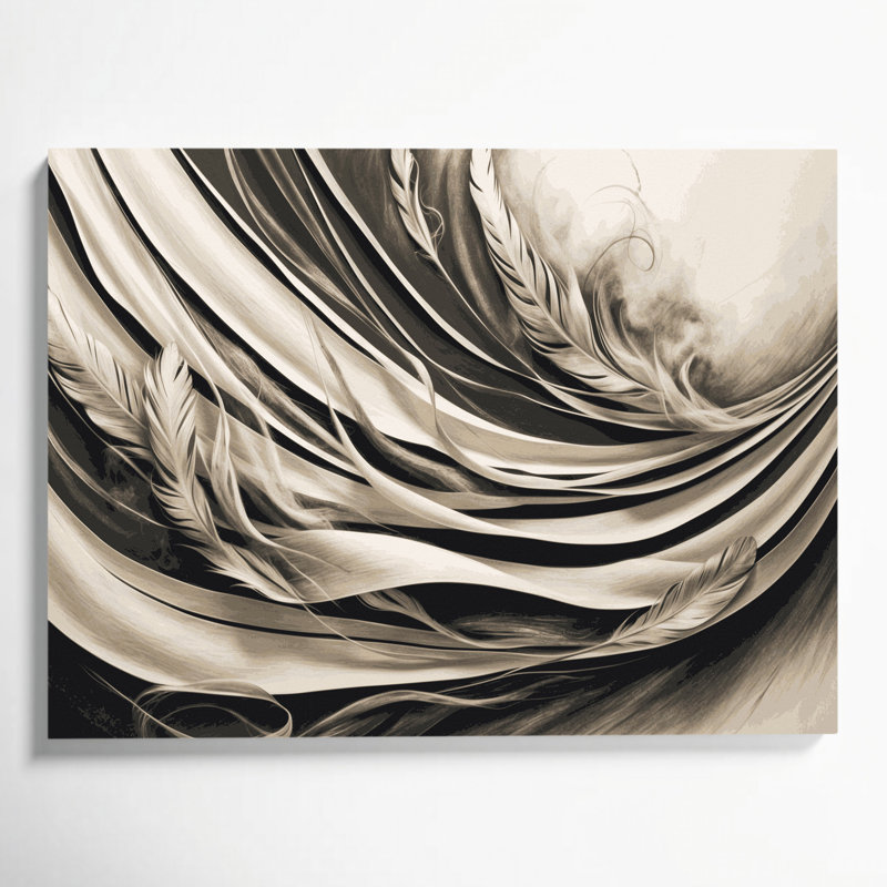 Art mural horizontal rayé sur toile gris anthracite ivoire, H 16 po x l 20 po