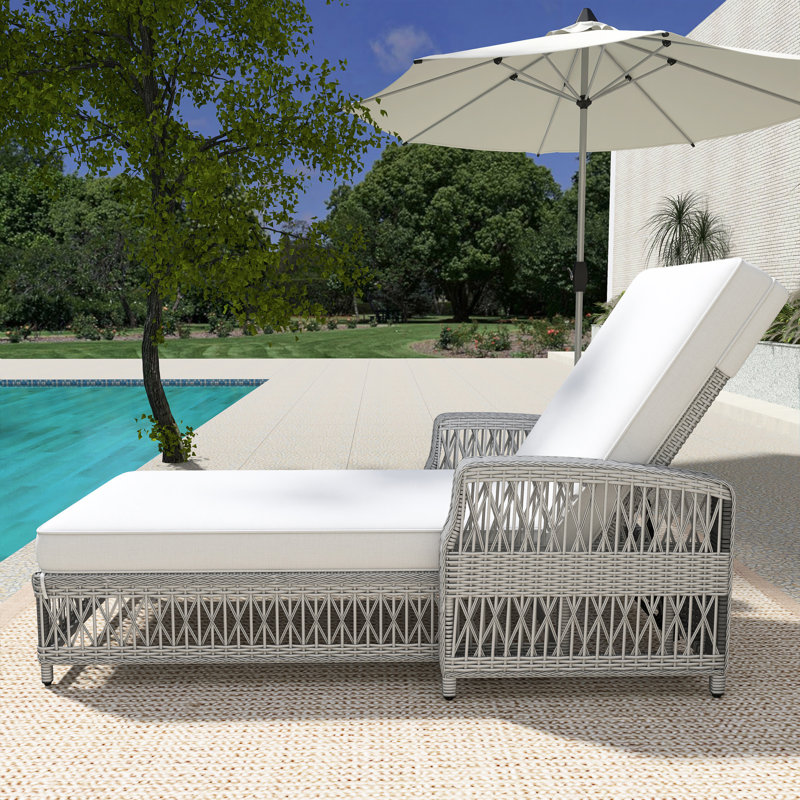Chaise longue d'extérieur avec coussins, Beige