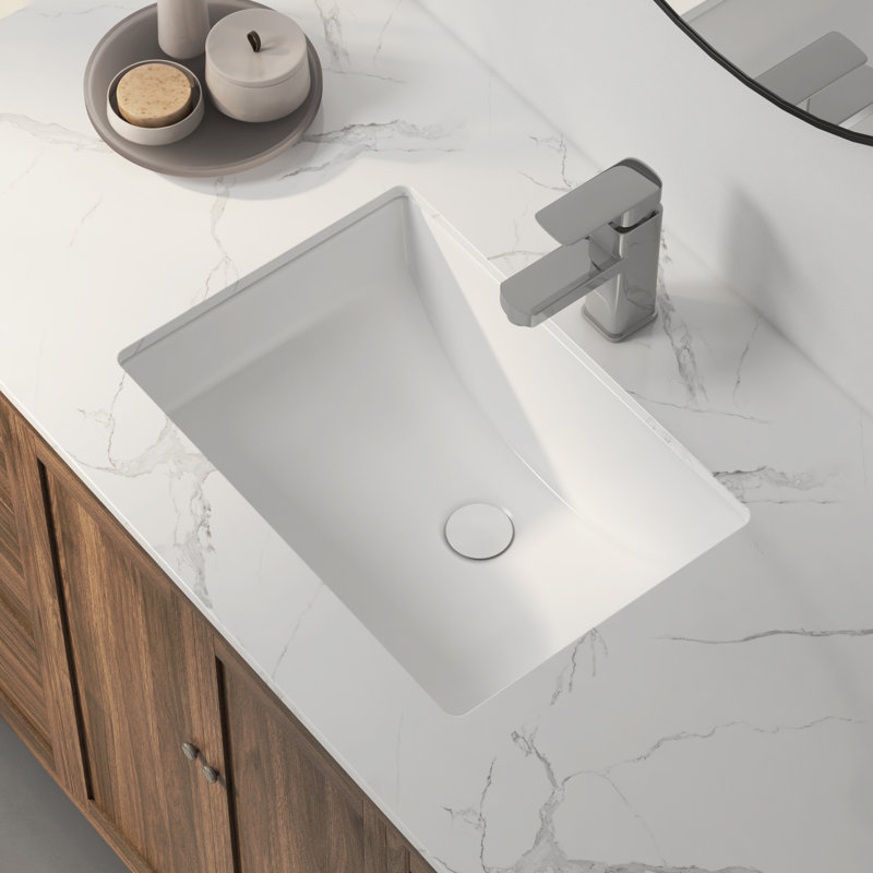 Lavabo de salle de bain rectangulaire encastré en porcelaine vitreuse avec trop-plein Denbigh l 21 po x P 15 po