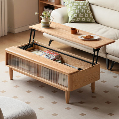 Solid wood height-adjustable coffee table