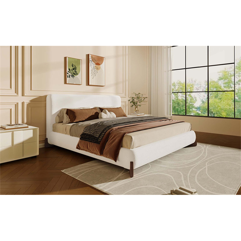 Structure de lit plateforme tapissier, Grand, Blanc/brun