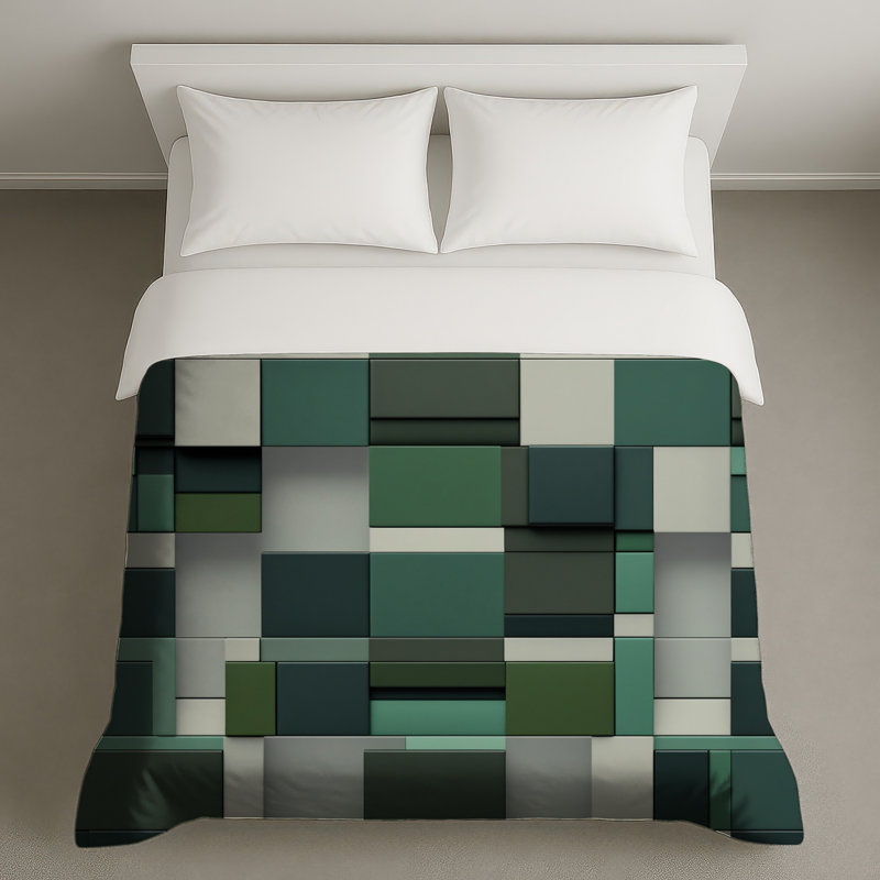 Housses de couette à blocs géométriques verts, King