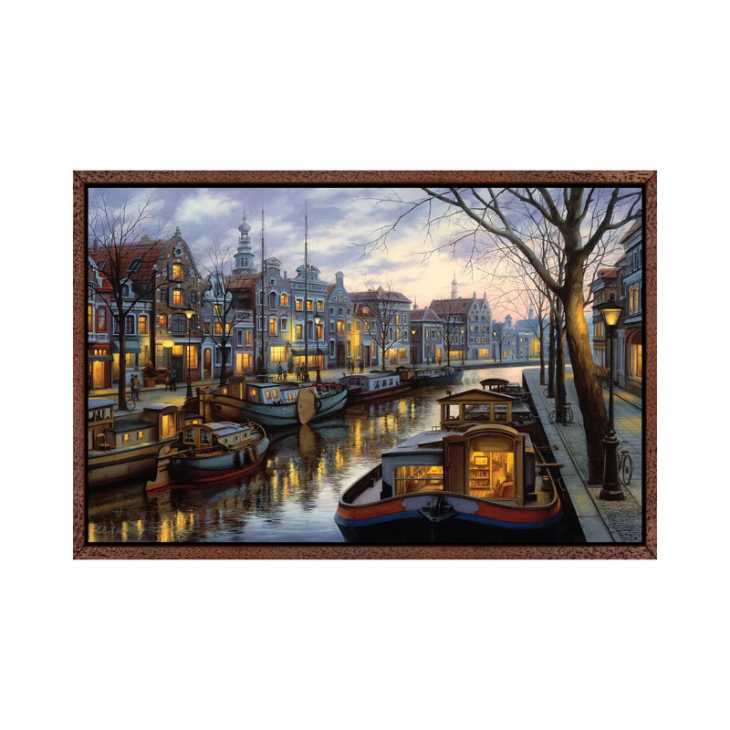 Canal Life by Evgeny Lushpin - Print on Canvas, 101.6 cm H x 66.04 cm W, Classic Brown Wood Framed