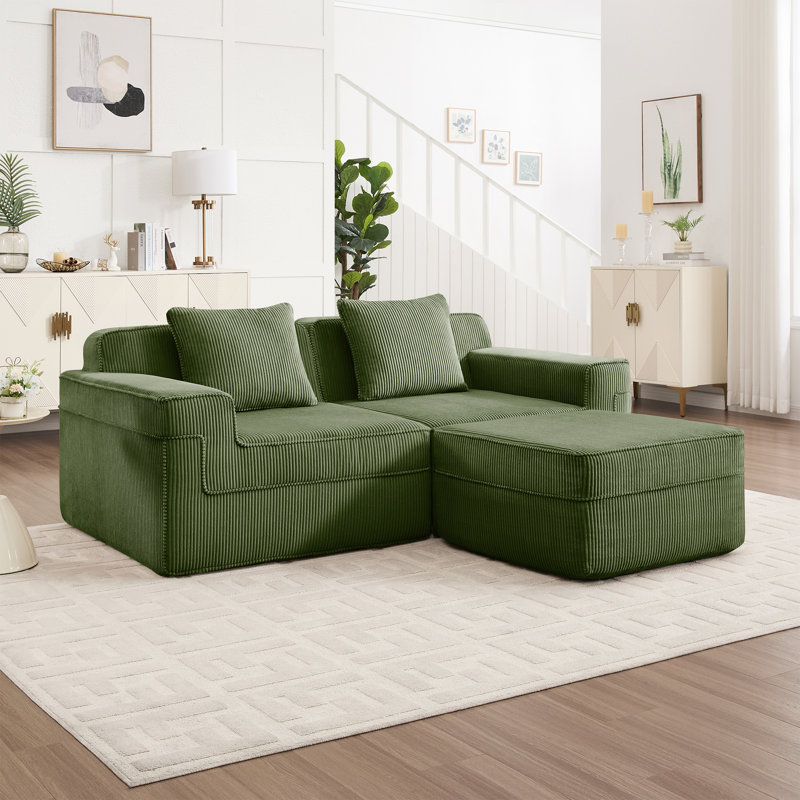 Canapé moderne 81 po en mousse à mémoire de forme avec repose-pieds Corduroy, Vert