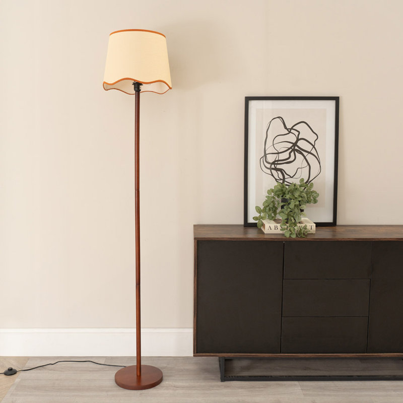 Roshina 182cm Traditional Floor Lamp, Walnut, Natural/Red, No