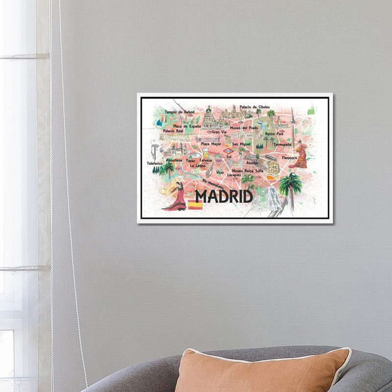 Madrid Spain Illustrated Map With Landmarks And Highlights by Markus & Martina Bleichner - Print on Canvas