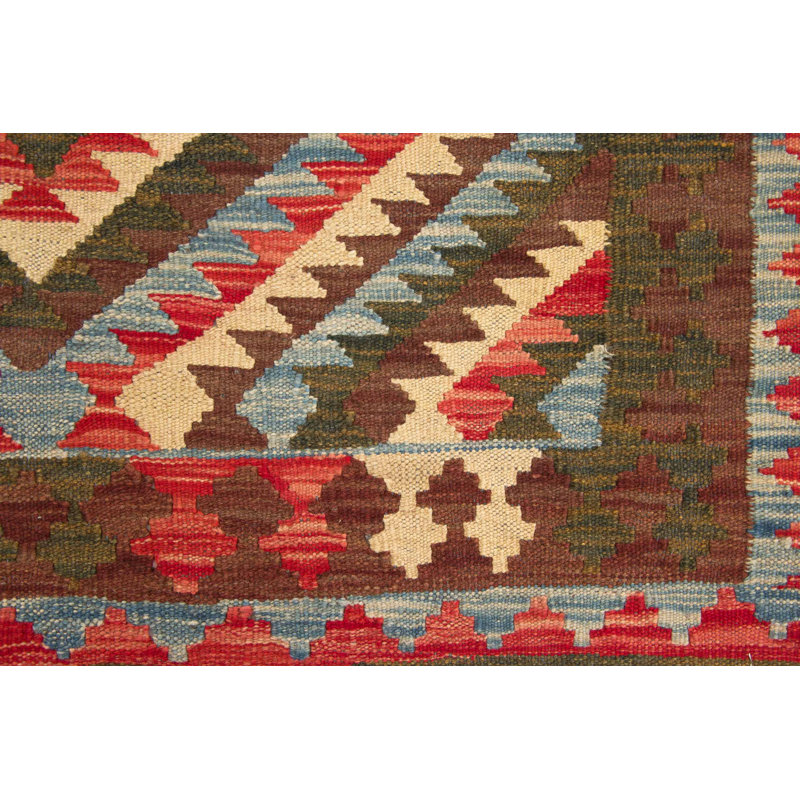 Runner Geometric Wool Hand Woven 99cm X 308cm Area Rug