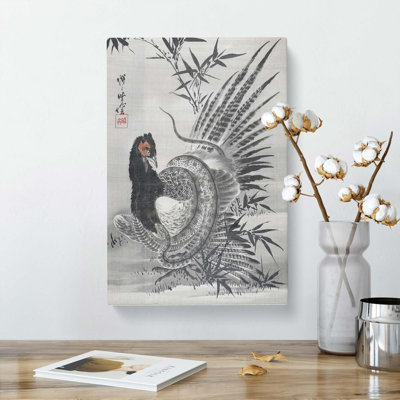 Pheasant Caught By A Snake by Kawanabe Kyosai - Wrapped Canvas Painting
