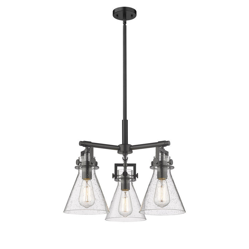 Luminaire suspendu sur tige 3 lumières Slatington, Bullé, Noir mat
