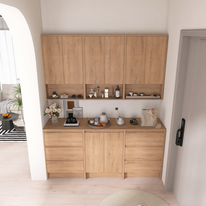 72 Inch Plywood Accent Cabinet with Soft-Close Doors & Drawers, Adjustable Shelves