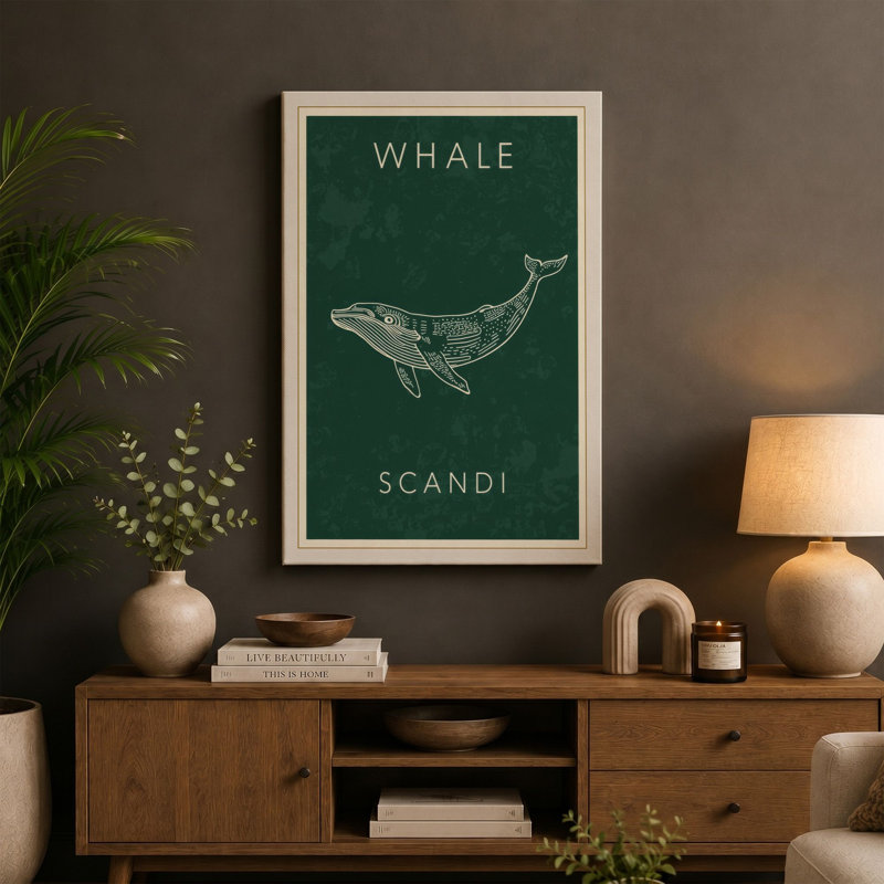 Whale in Lines Scandinavian - Wrapped Canvas, 24x16 - 61.0 x 40.6 cm, White Border