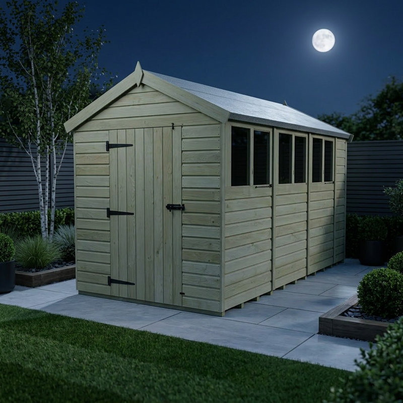 Total Sheds 8ft x 14ft Apex Garden Shed - Single Door - With Windows - Pressure Treated Timber - UK Manufactured