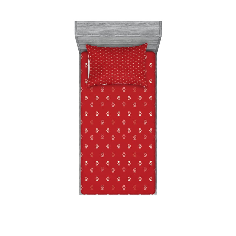 Drap-housse et taies décoratives à motif de pattes Ambesonne, vermillon et ivoire