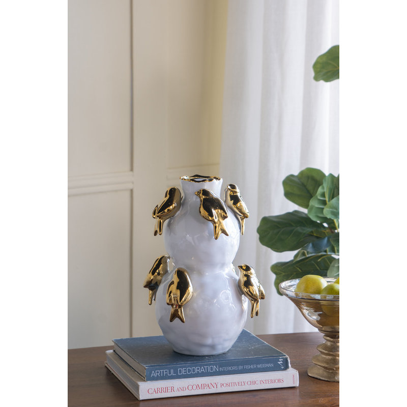 Vase en céramique à deux niveaux avec décorations d'oiseaux décoratifs
