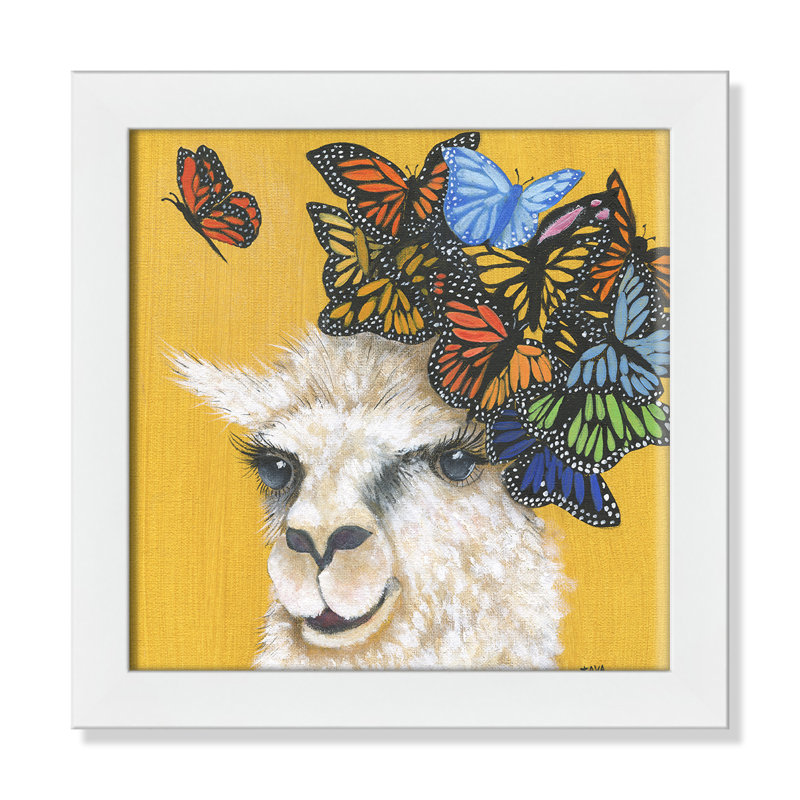 Art sur toile llama, H 14 po x l 14 po x P 0,625 po, Cadre blanc