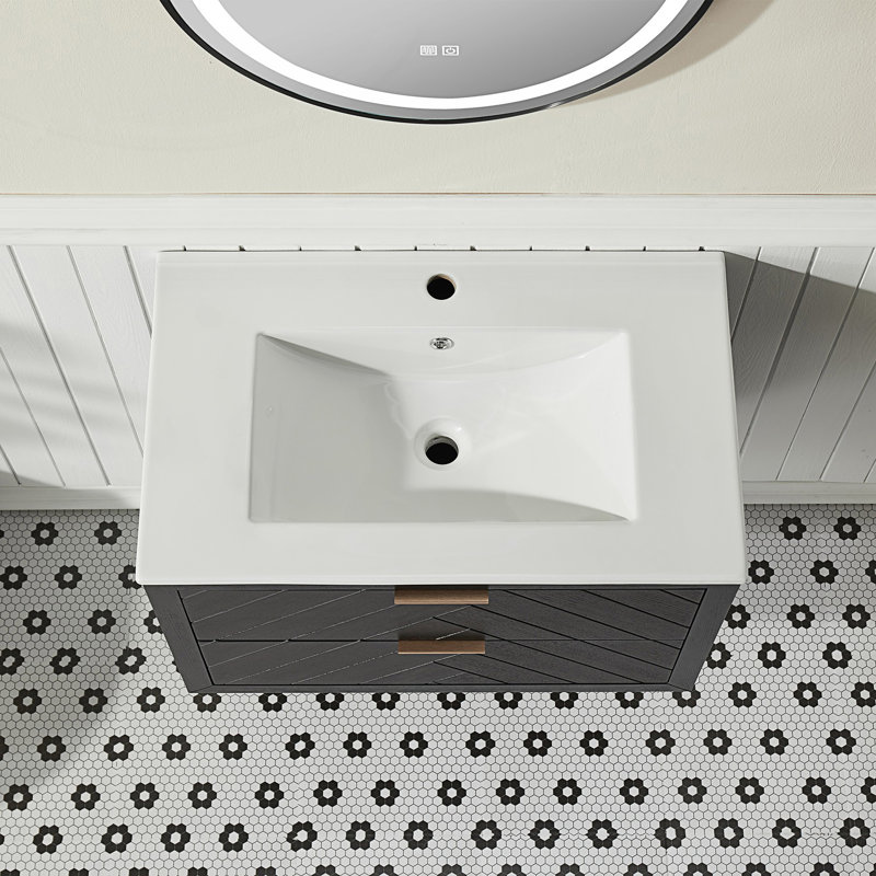 Meuble-lavabo flottant simple avec lavabo en céramique, Noir