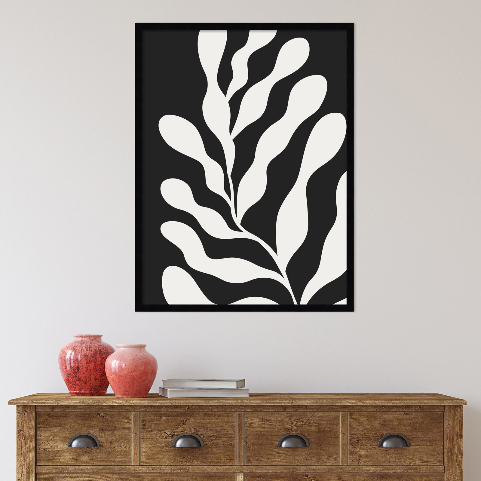 Erminia "Retro Matisse Botanical 3" Print, Black, 33" H x 25" W x 1" D