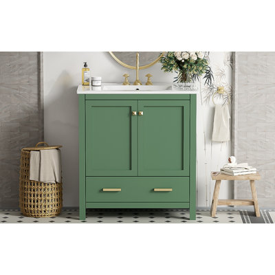 Meuble-lavabo de 30 po avec lavabo simple, lavabo sous le comptoir, armoire de rangement pour la salle de bain avec 2 portes et un tiroir, fermeture en douceur, rangement multifonctionnel