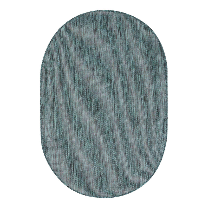 Tapis bleu sarcelle intérieur / extérieur Sevim, Ovale 4 pi 1 po x 6 pi 1 po, Sarcelle