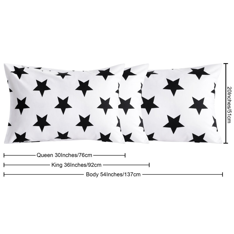 Taies d'oreiller à fermeture en microfibre, Noir - motif étoilé