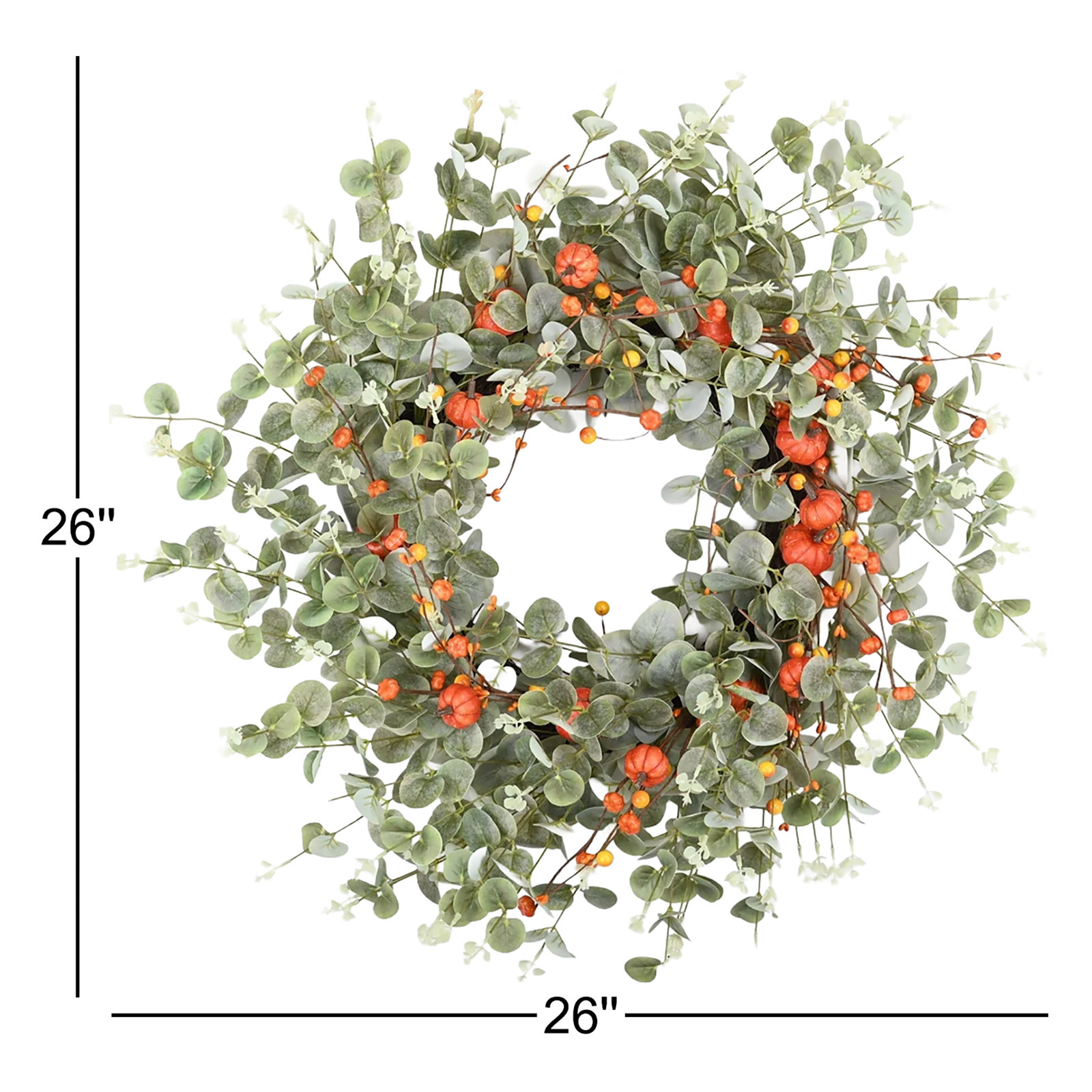26" Fall Thanksgiving Day Pumpkin Eucalyptus Wreath