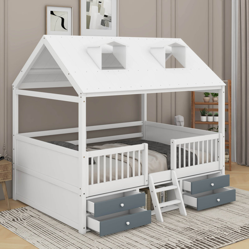 Lit en bois, Lit double, Blanc