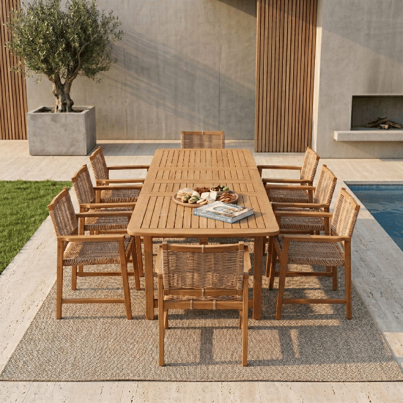 Ensemble repas d'extérieur 9 pièces NTC (1 Flexa + 8 Luno), Ensemble 9 pièces (1 Flexa + 8 Luno)