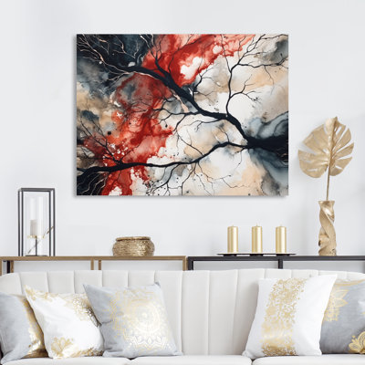 Encre liquide rouge et noire captivante - art abstrait géométrique