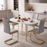 Ensemble de salle à manger moderne extensible 3 pièces en bois, de forme ronde à ovale, avec chaises en similicuir