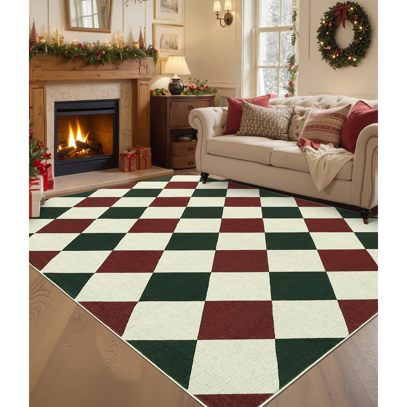 Area Rugs Living Room Washable Area Rug Non Slip Area Rug Vintage Rugs for Living Room Bedroom Dining Room, Green/Red