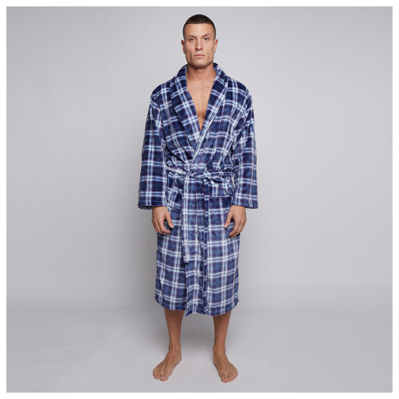 Wiber Mid-Calf Bathrobe with Pockets, Blue