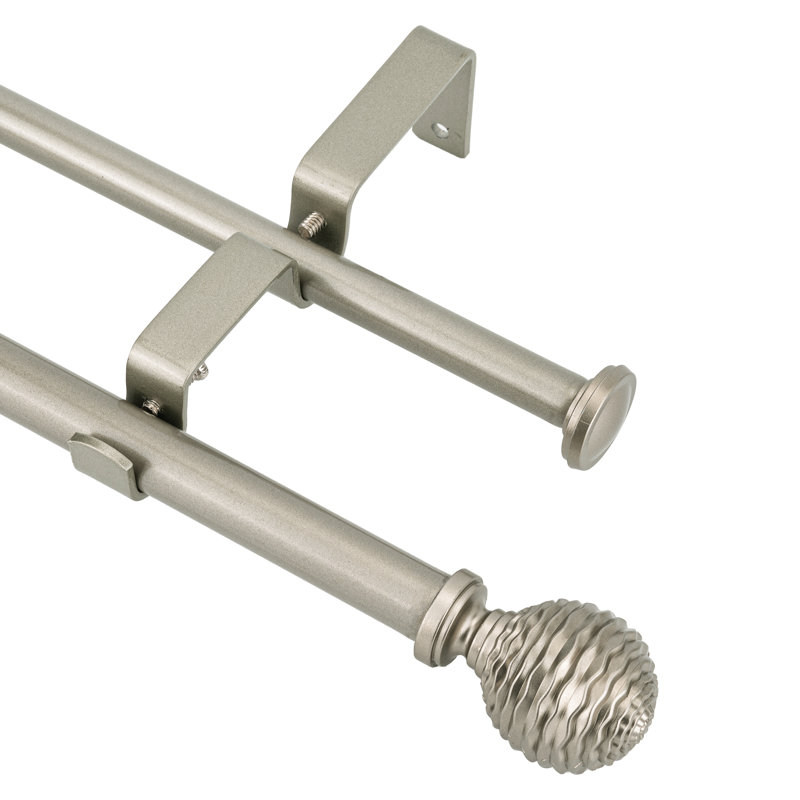 Tringle à rideaux double réglable en acier Ryenn, Étain, 28" - 48"