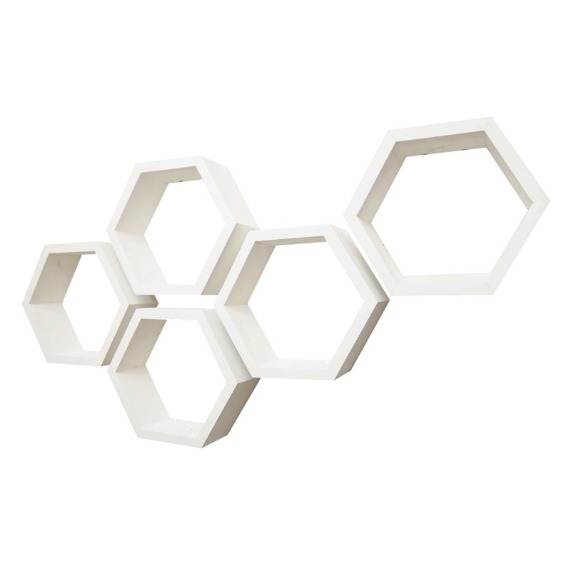 Brandace Solid Alder Wood Hexagon Wall Shelf, White