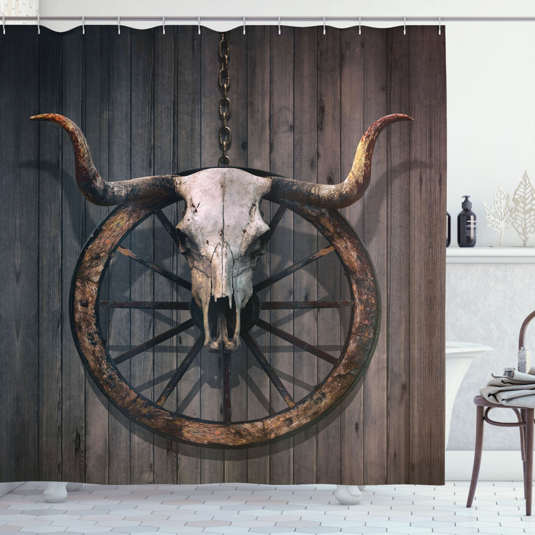 Barn Wood Wagon Wheel Shower Curtain Set + Hooks East Urban Home